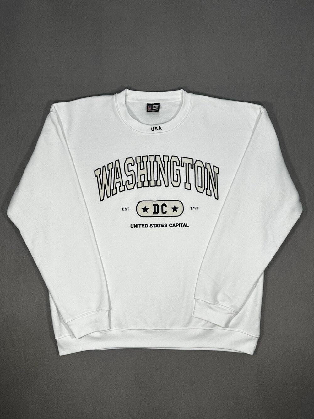 Washington DC USA White Crewneck Sweatshirt Men’s 2XL Graphic Pullover